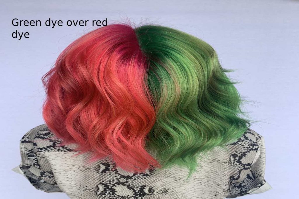Green dye over red dye
