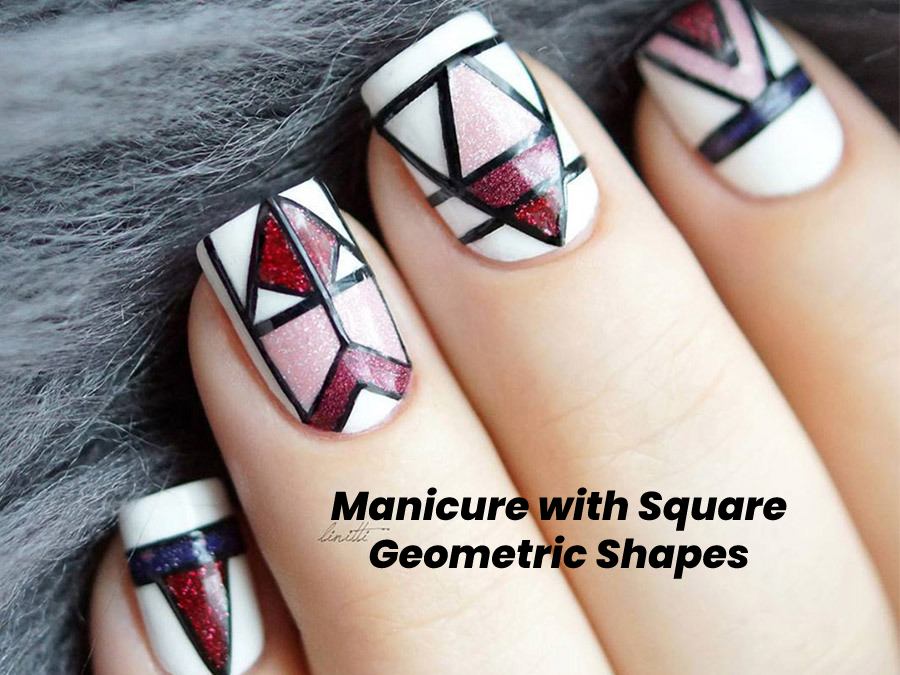 Manicure with Square Geometric Shapes